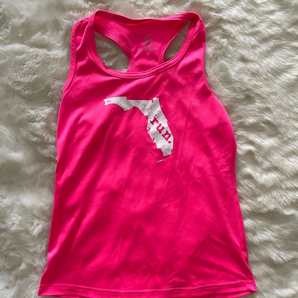 Pink Sleeveless Tank Top with White Graphic Florida Fl run runner workout shirt